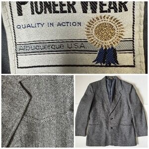 PIONEER WEAR - Mens VINTAGE Herringbone Wool Blend Blazer Jacket - USA - Size 42